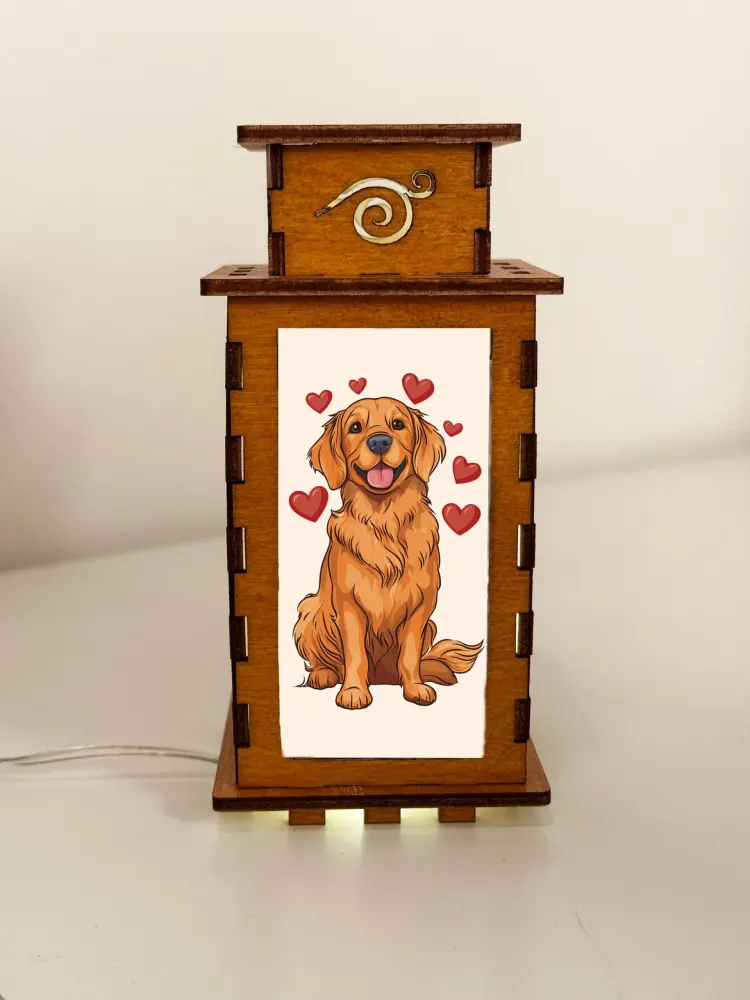 Handcrafted Golden Retriever Hearts Wooden Lamp | Artiviesta Night Light