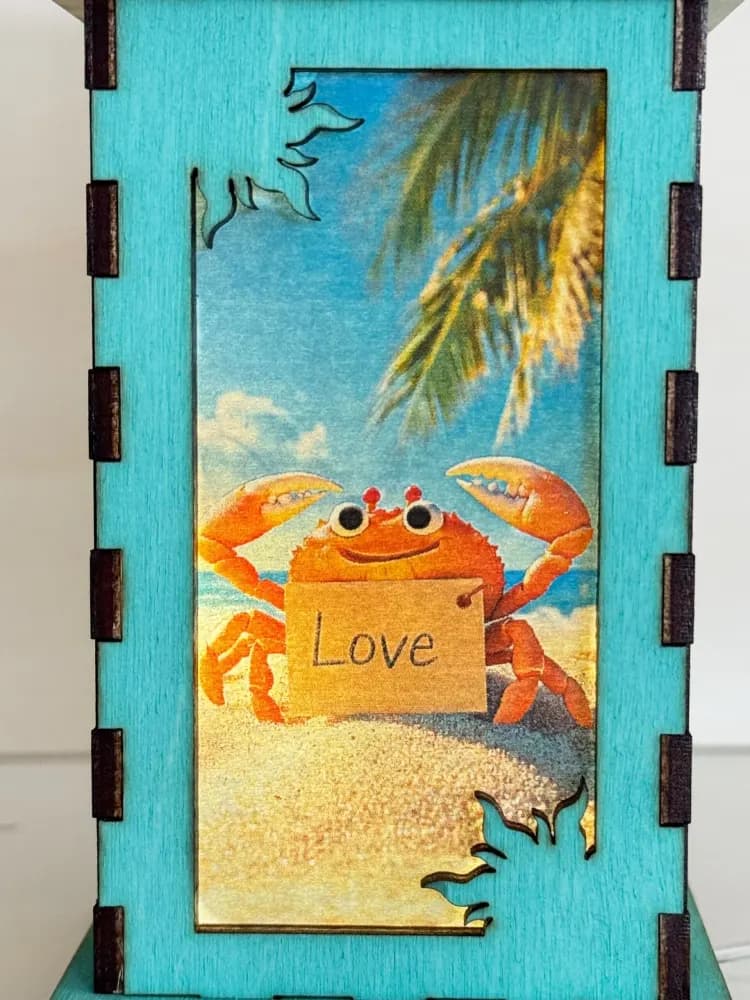 Love Crab Positive Vibes Night Lamp Lantern | Artisan Wooden Night Lamp | Artiviesta London