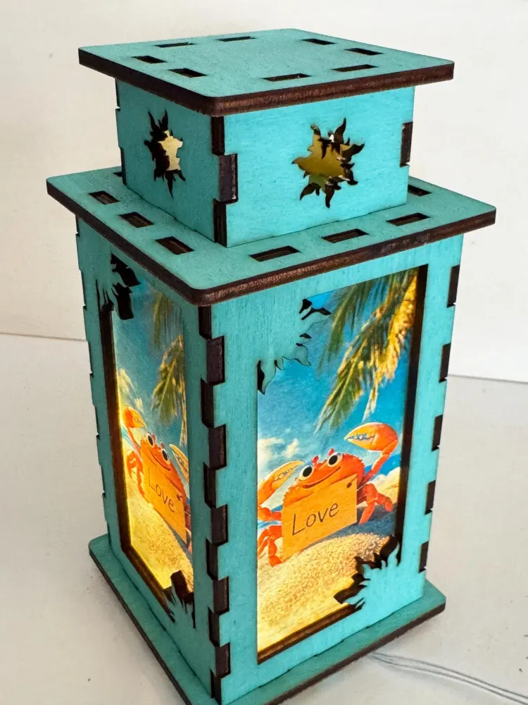 Love Crab Positive Vibes Night Lamp Lantern | Artisan Wooden Night Lamp | Artiviesta London