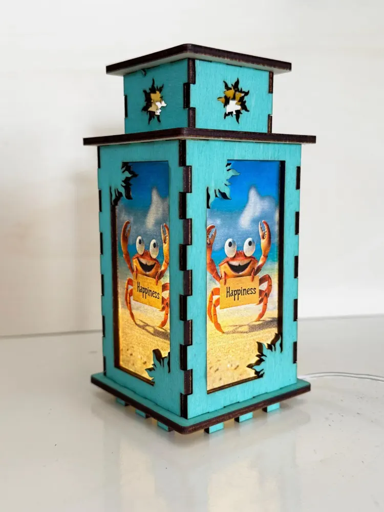 Happiness Crab Positive Vibes Night Lamp Lantern | Artisan Wooden Night Lamp | Artiviesta London