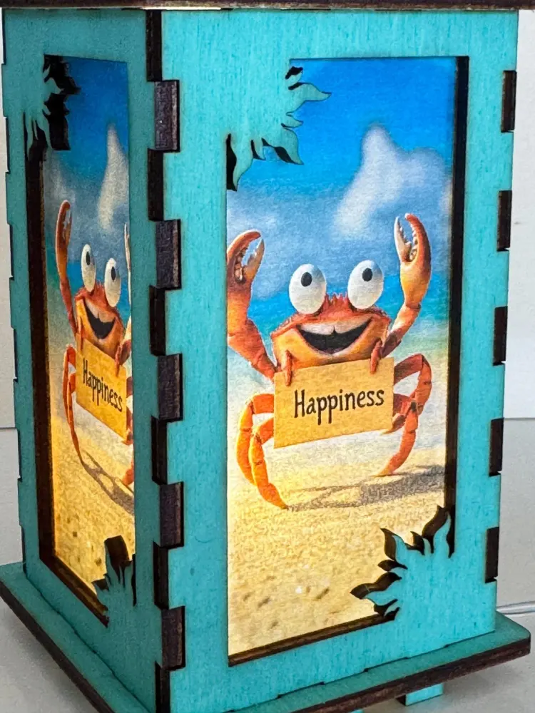 Happiness Crab Positive Vibes Night Lamp Lantern | Artisan Wooden Night Lamp | Artiviesta London