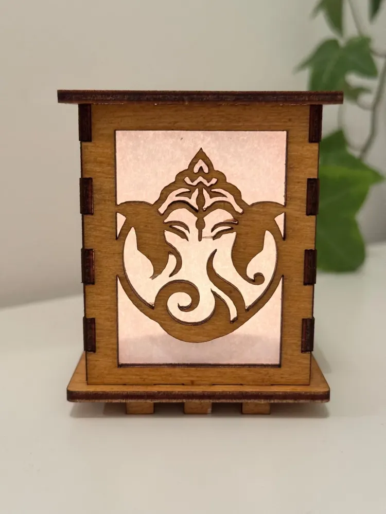 Lord Ganesha Art Tea Light Holder Candle Lamp — handmade wooden night lamp