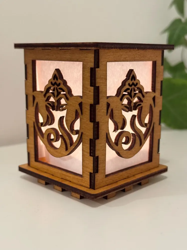 Lord Ganesha Art Tea Light Holder Candle Lamp | Artisan Wooden Night Lamp | Artiviesta London
