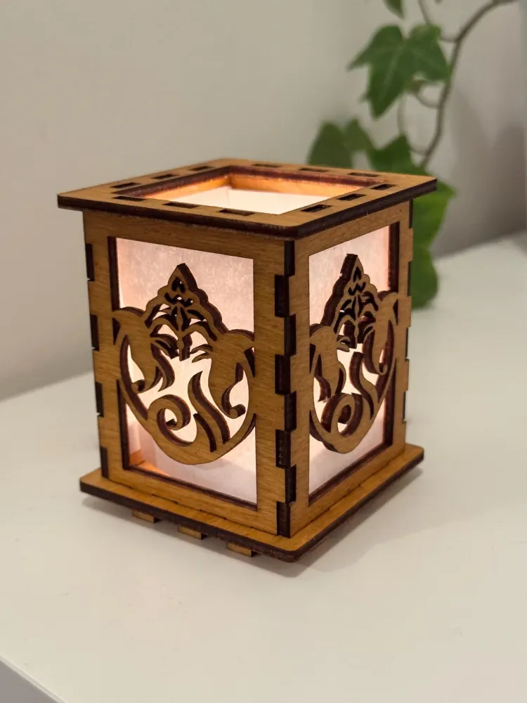 Lord Ganesha Art Tea Light Holder Candle Lamp | Artisan Wooden Night Lamp | Artiviesta London