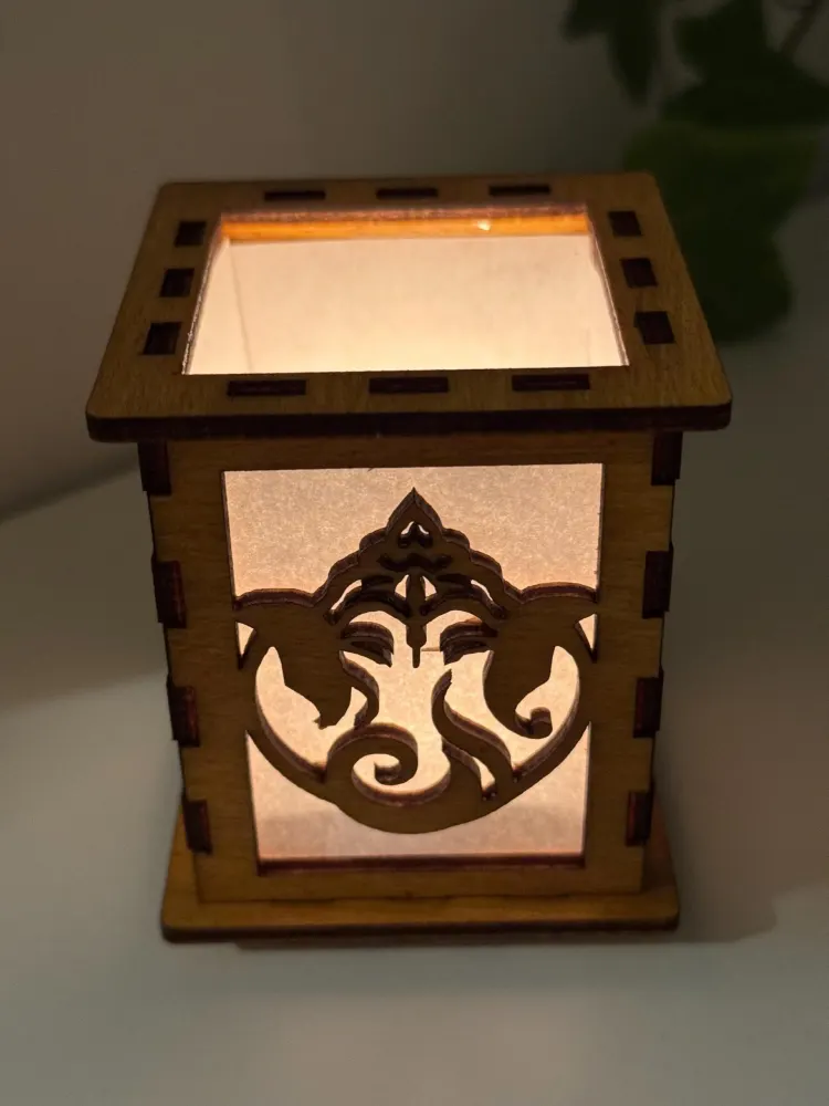 Lord Ganesha Art Tea Light Holder Candle Lamp | Artisan Wooden Night Lamp | Artiviesta London