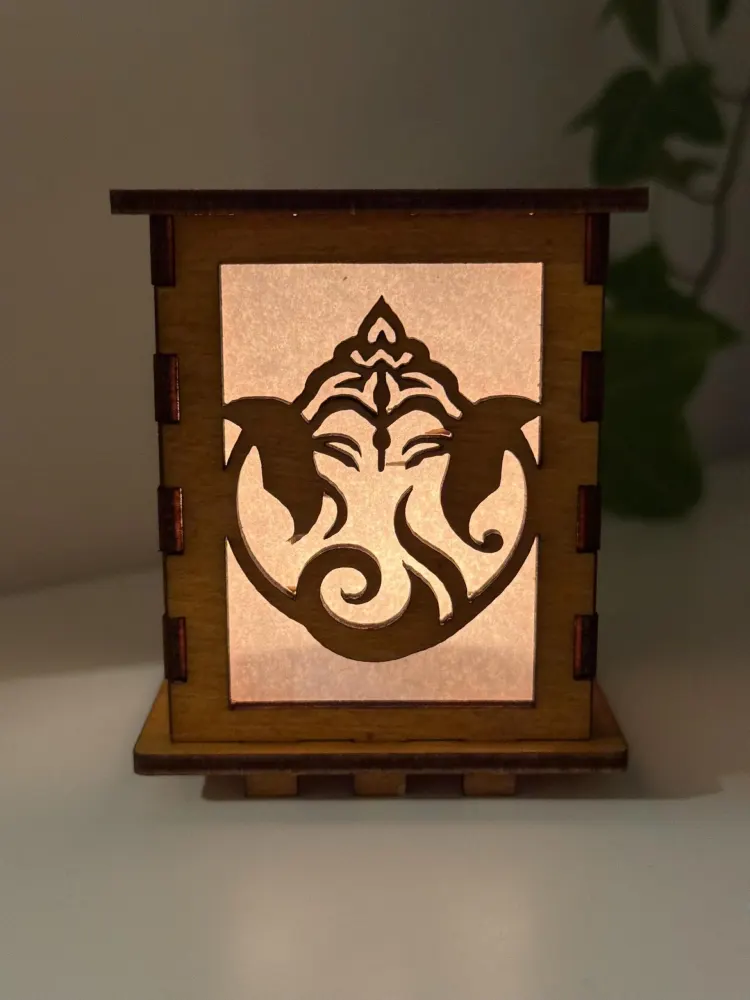 Lord Ganesha Art Tea Light Holder Candle Lamp | Artisan Wooden Night Lamp | Artiviesta London