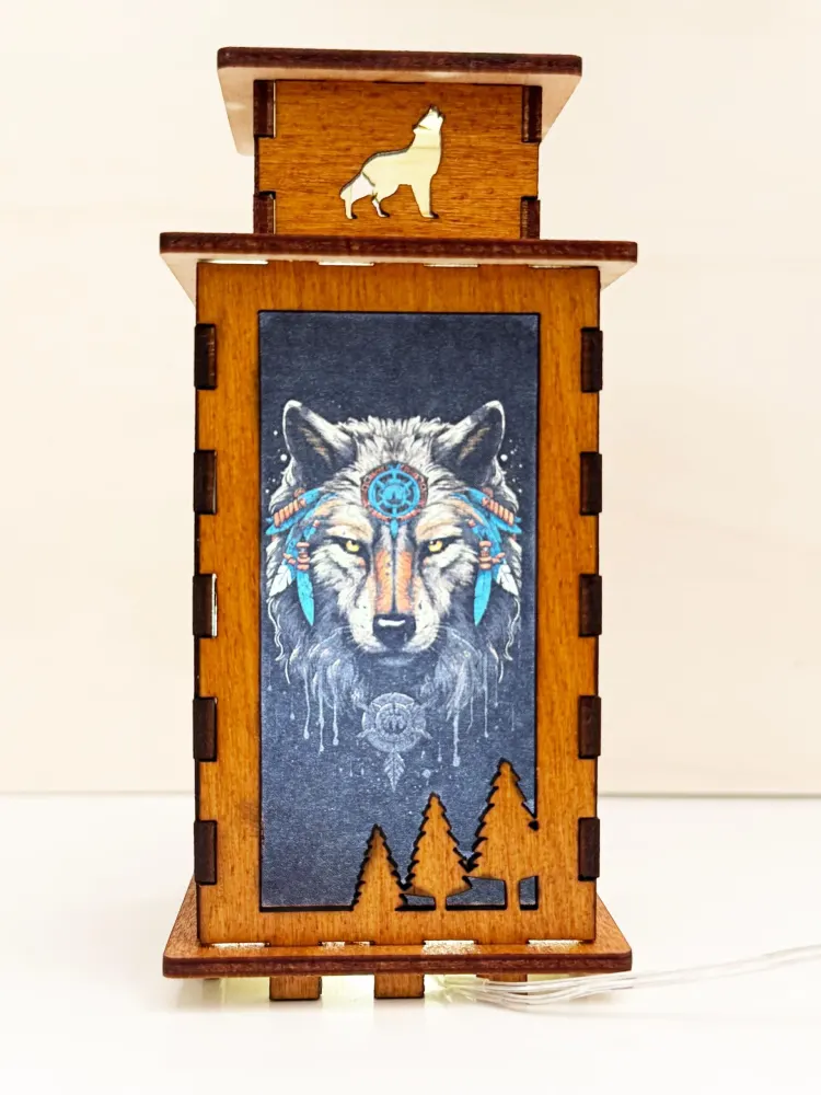 Wolf Native American Tribal Night Lamp Lantern | Artisan Wooden Night Lamp | Artiviesta London