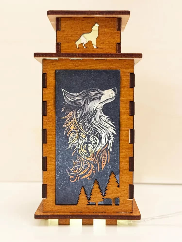 Tribal Wolf Fantasy Night Lamp Lantern | Artisan Wooden Night Lamp | Artiviesta London