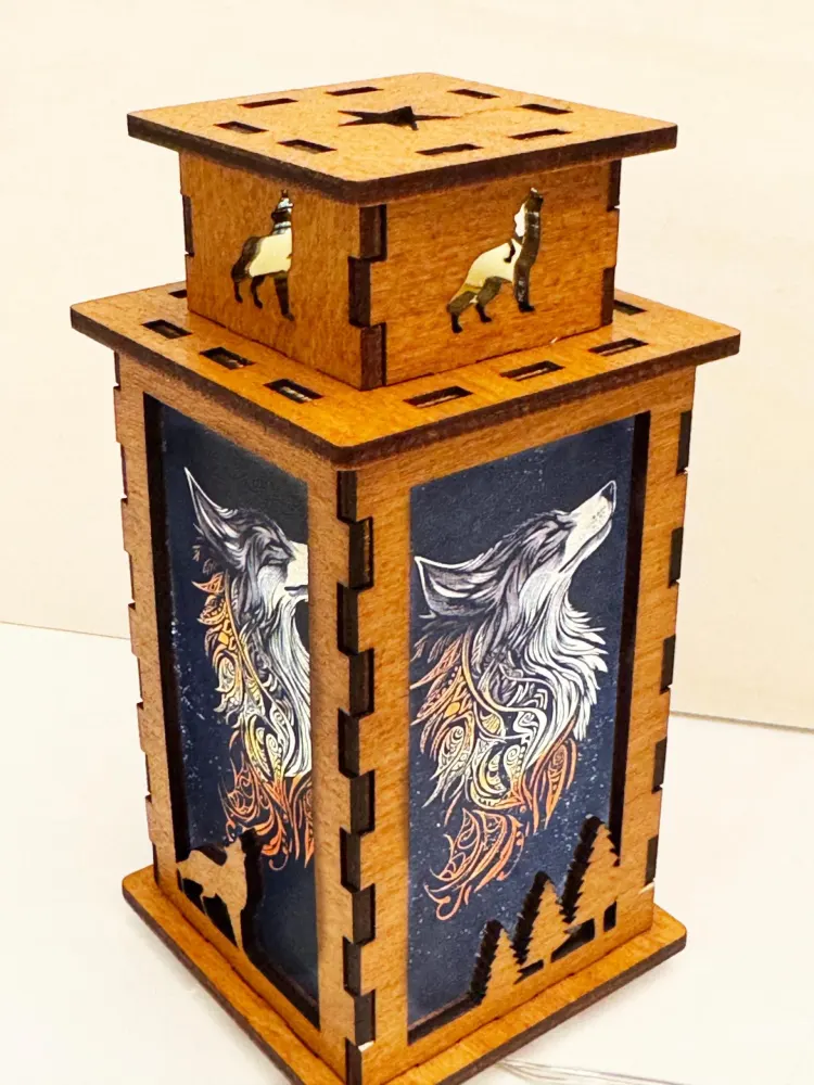 Tribal Wolf Fantasy Night Lamp Lantern | Artisan Wooden Night Lamp | Artiviesta London