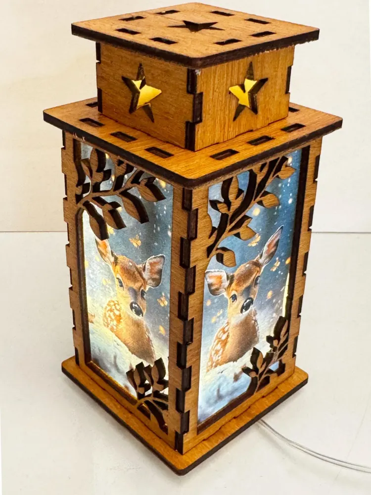 Winter Deer Fawn Forest Night Lamp Lantern | Artisan Wooden Night Lamp | Artiviesta London