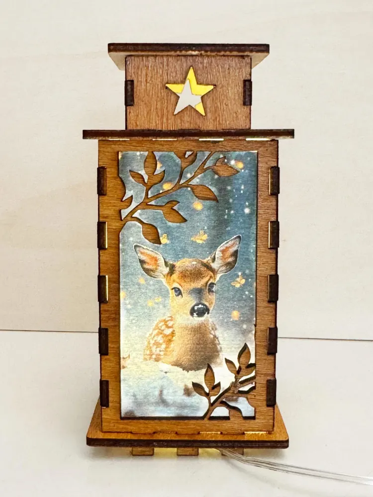 Winter Deer Fawn Forest Night Lamp Lantern | Artisan Wooden Night Lamp | Artiviesta London