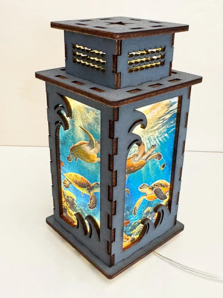 Sea Turtles Ocean Night Lamp Lantern | Artisan Wooden Night Lamp | Artiviesta London