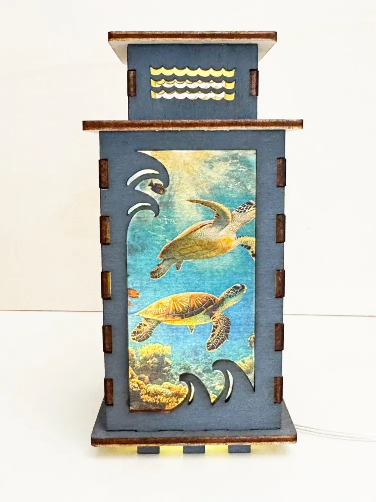 Sea Turtles Ocean Night Lamp Lantern | Artisan Wooden Night Lamp | Artiviesta London