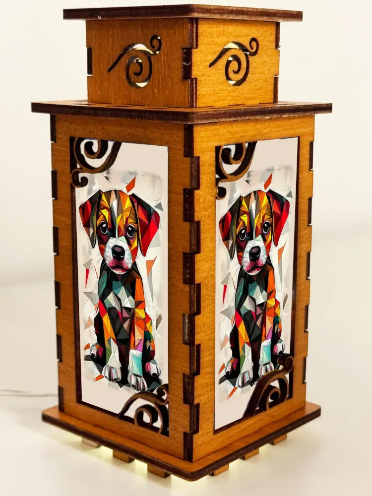 Cubismo Dog Art Night Lamp | Artistic Wooden Dog Light by Artiviesta