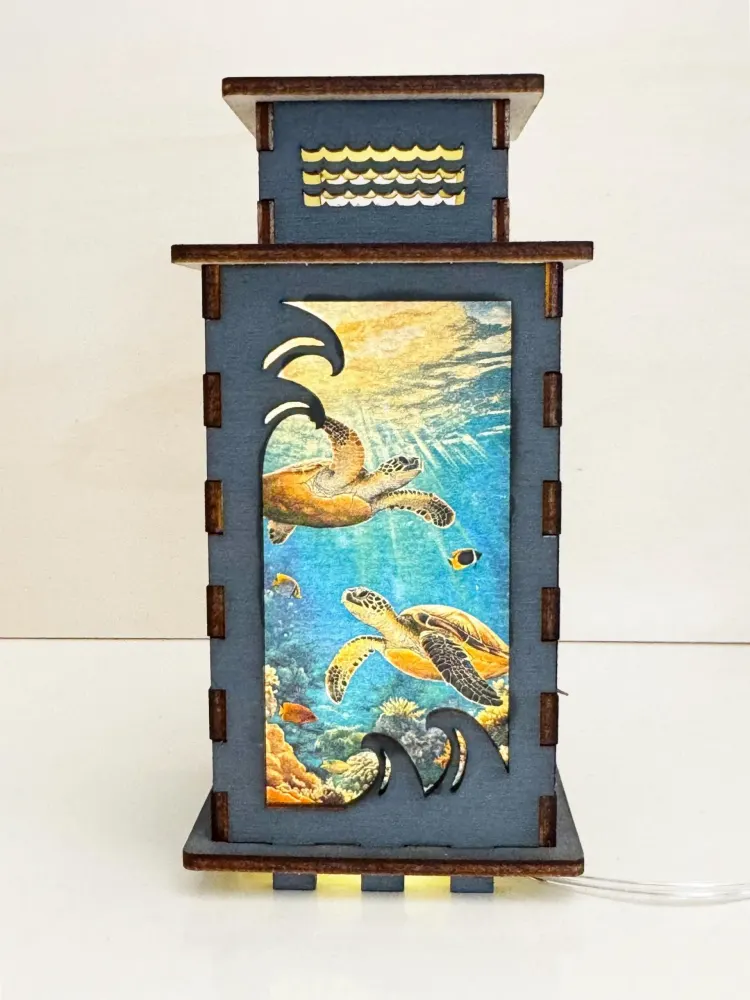 Sea Turtles Ocean Night Lamp Lantern | Artisan Wooden Night Lamp | Artiviesta London