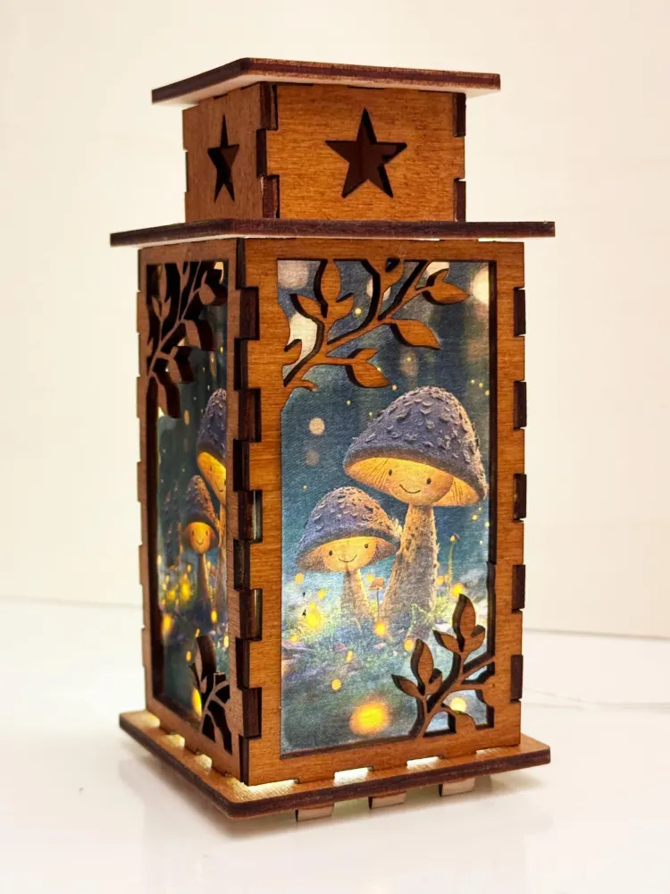 Mushroom Psilocybin Night Lamp Lantern | Artisan Wooden Night Lamp | Artiviesta London