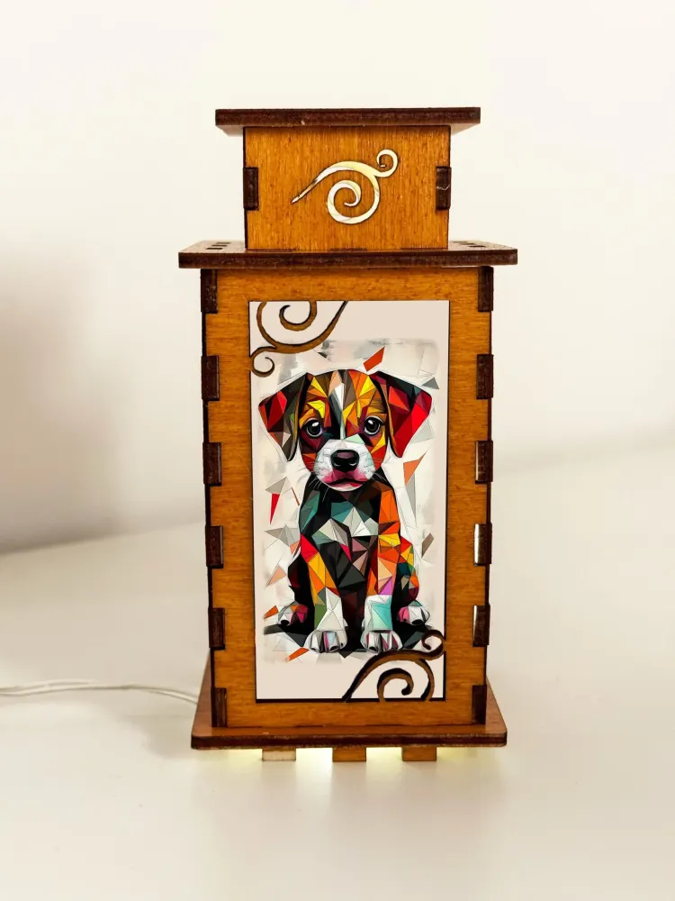 Cubismo Dog Art Night Lamp | Artistic Wooden Dog Light by Artiviesta