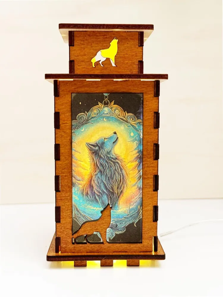 Wolf Fantasy Night Lamp Lantern | Artisan Wooden Night Lamp | Artiviesta London