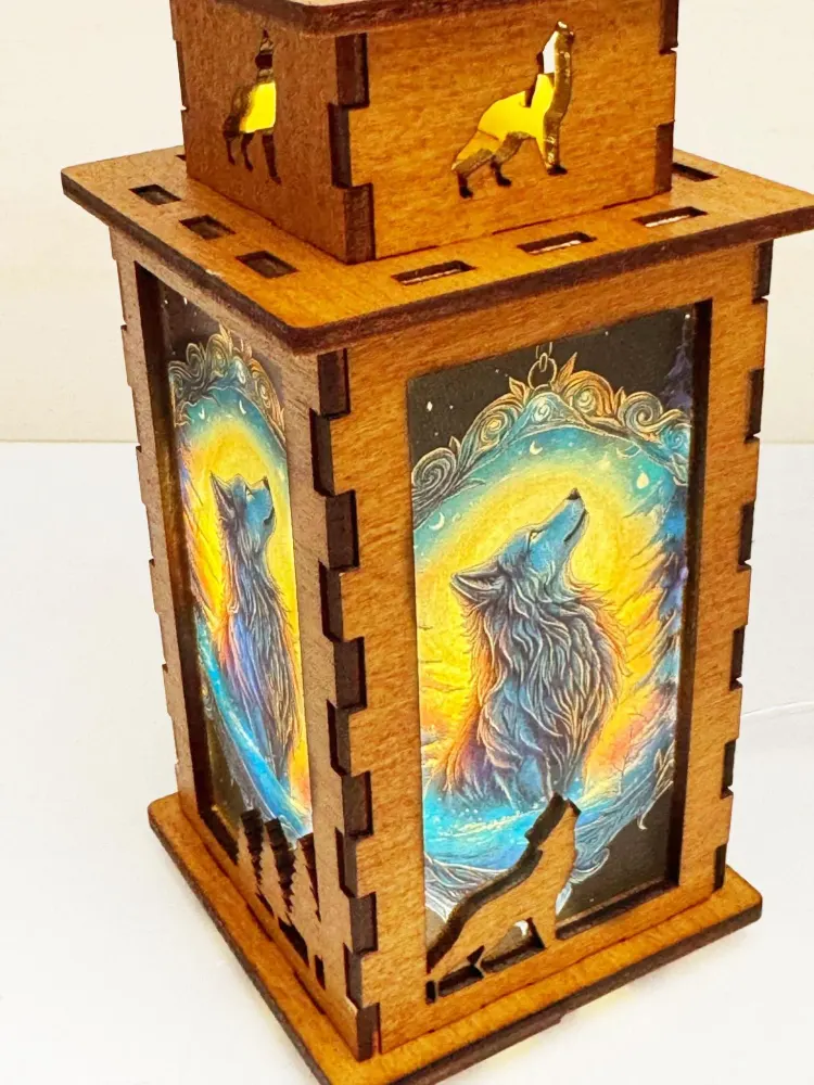 Wolf Fantasy Night Lamp Lantern | Artisan Wooden Night Lamp | Artiviesta London