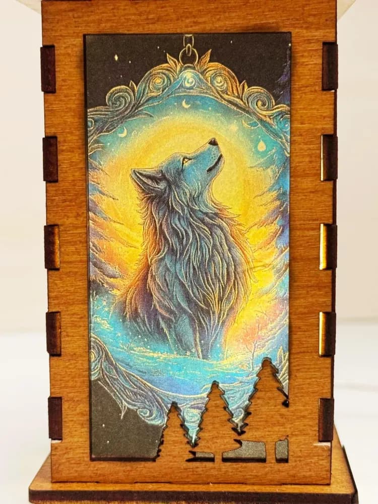 Wolf Fantasy Night Lamp Lantern | Artisan Wooden Night Lamp | Artiviesta London