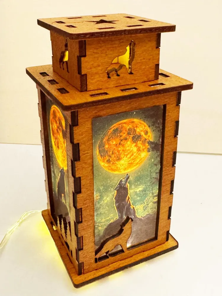 Wolf Howling Night Lamp Lantern | Artisan Wooden Night Lamp | Artiviesta London
