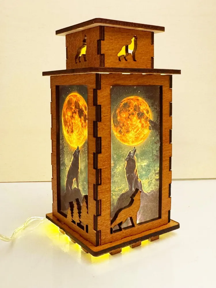Wolf Howling Night Lamp Lantern | Artisan Wooden Night Lamp | Artiviesta London