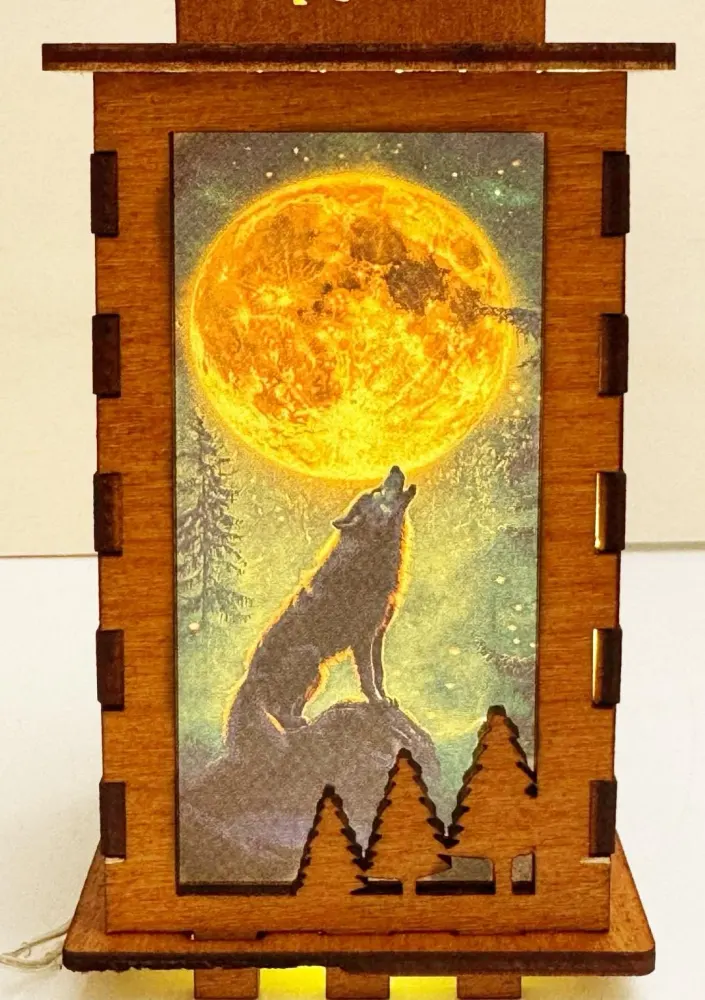 Wolf Howling Night Lamp Lantern | Artisan Wooden Night Lamp | Artiviesta London