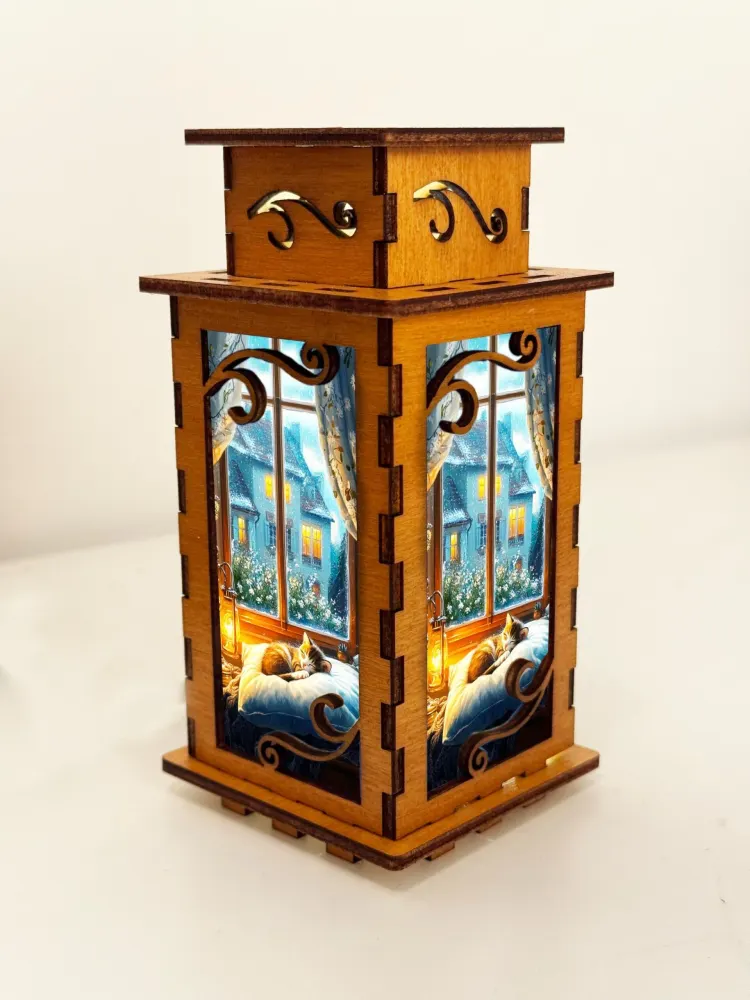 Cat Sleeping Cosy Window Night Lamp Lantern