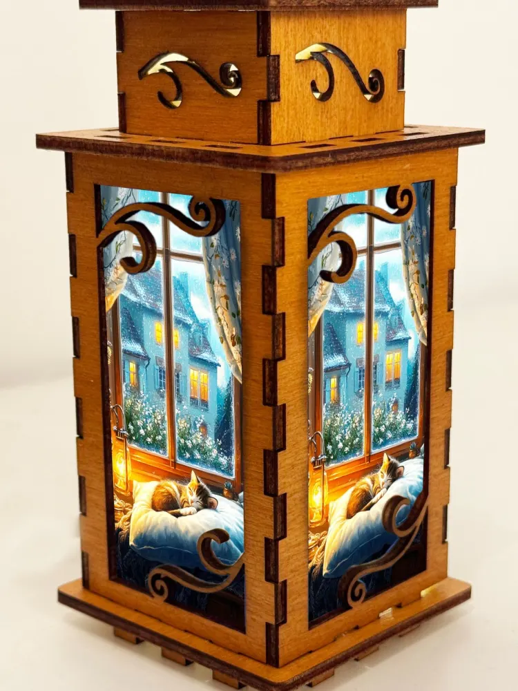 Cat Sleeping Cosy Window Night Lamp Lantern
