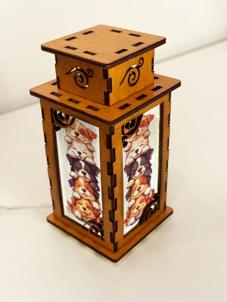 Pile Of Smiling Dogs Wooden Night Lamp | Eco-Friendly Light by Artiviesta