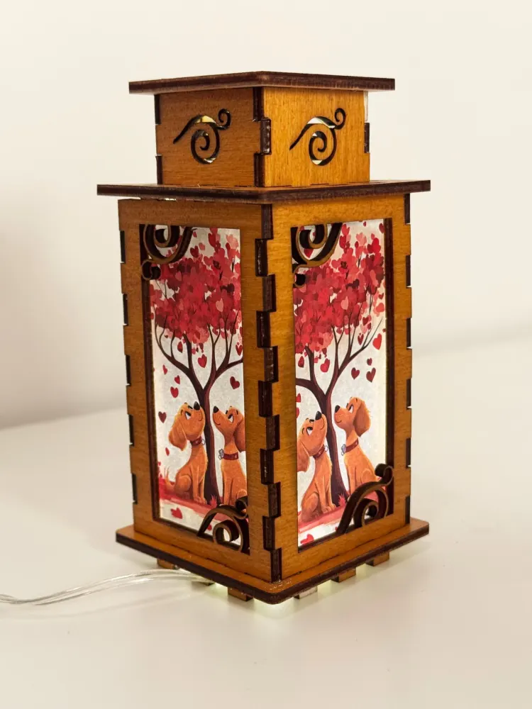 Handcrafted Dogs Under The Love Tree Night Lamp — handmade wooden night lamp in natural timber