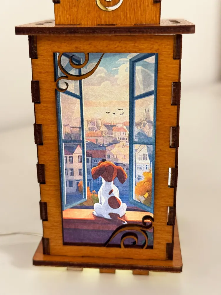 Dog Puppy Looking Out The Window Night Lamp Lantern – Cozy Wooden Dog Light