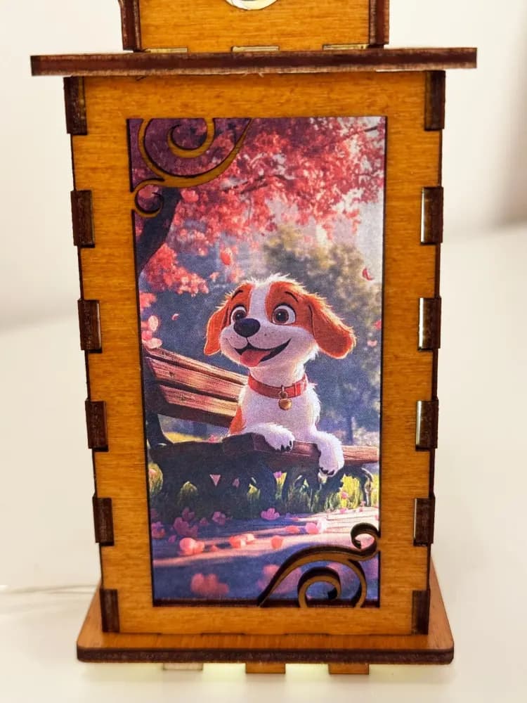 Cute Dog In The Park Sunset Night Lamp Lantern – Spring Wooden Dog Light