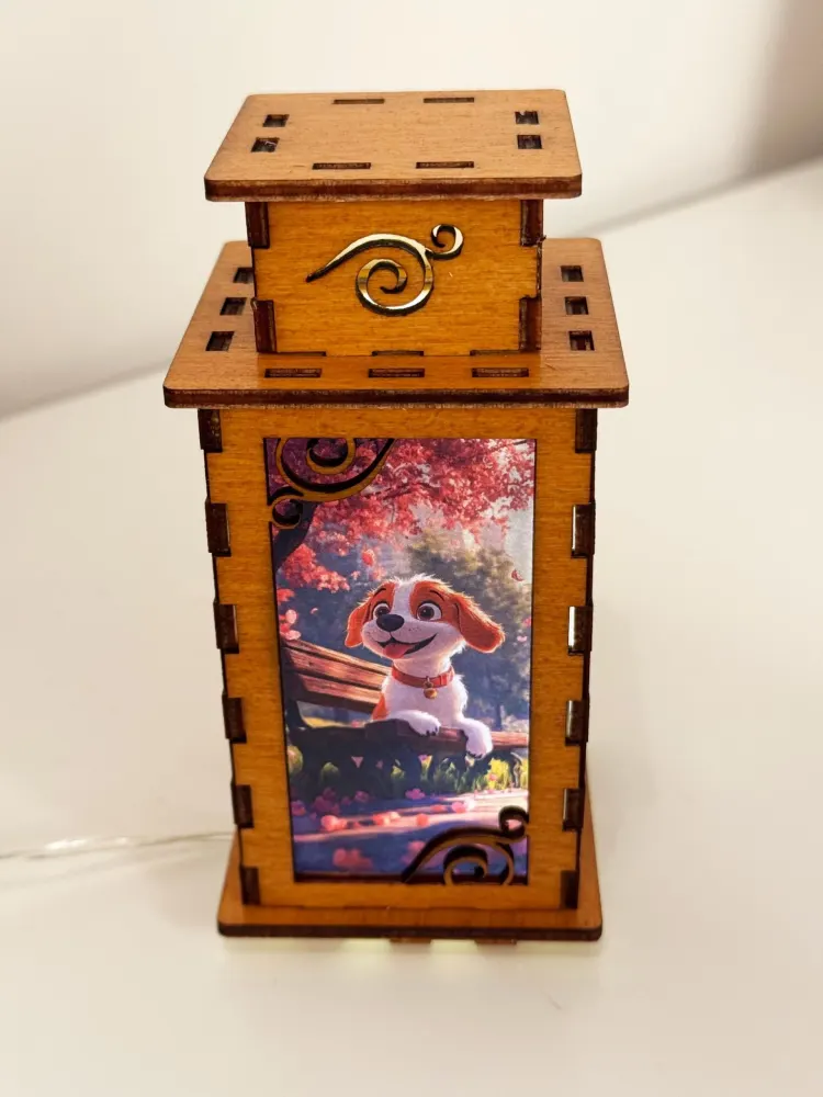 Cute Dog In The Park Sunset Night Lamp Lantern – Spring Wooden Dog Light