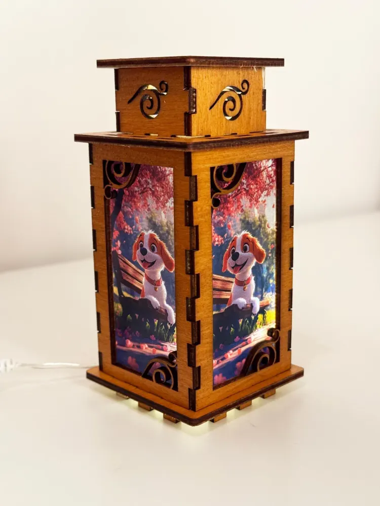 Cute Dog In The Park Sunset Night Lamp Lantern – Spring Wooden Dog Light