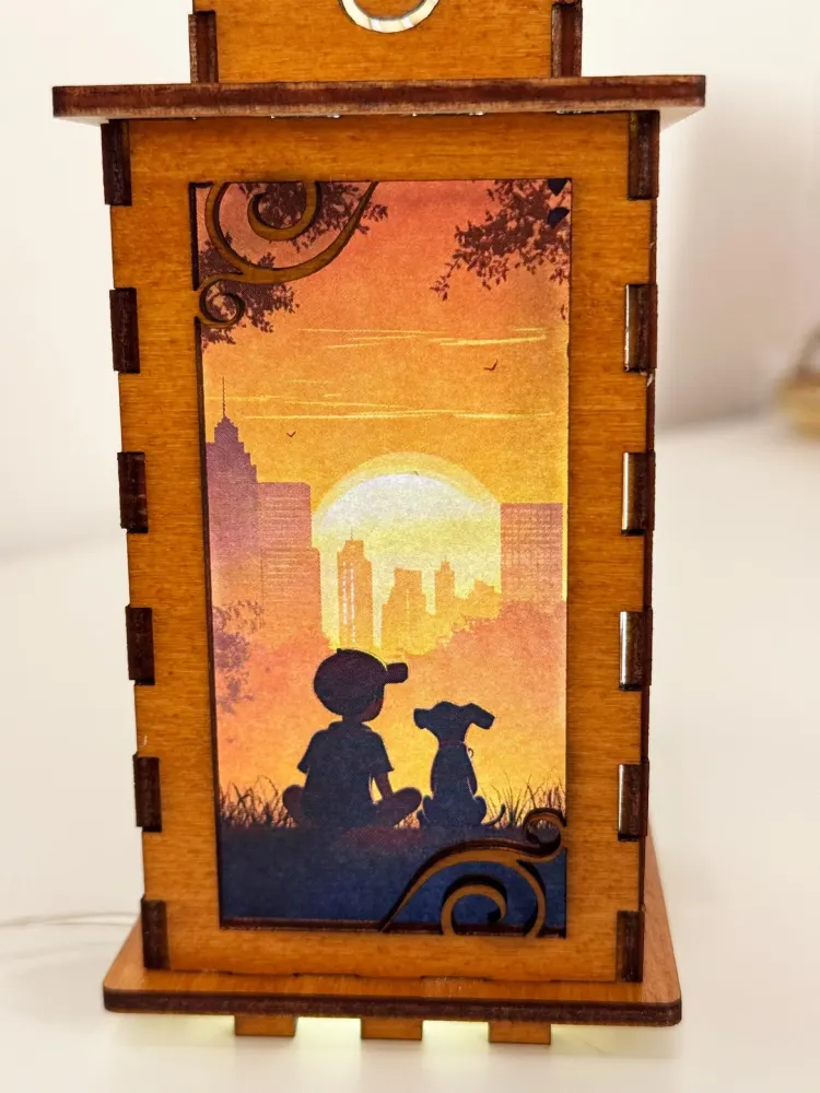 Boy And The Dog City Sunset Night Lamp Lantern – Urban Wooden Dog Light