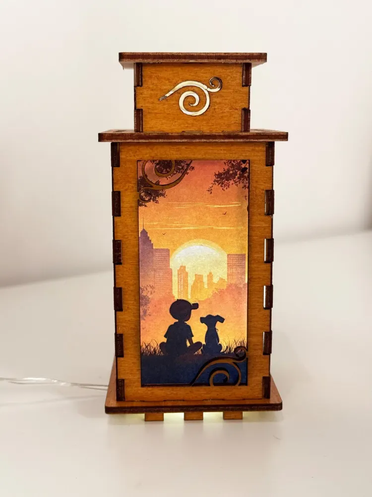 Boy And The Dog City Sunset Night Lamp Lantern – Urban Wooden Dog Light
