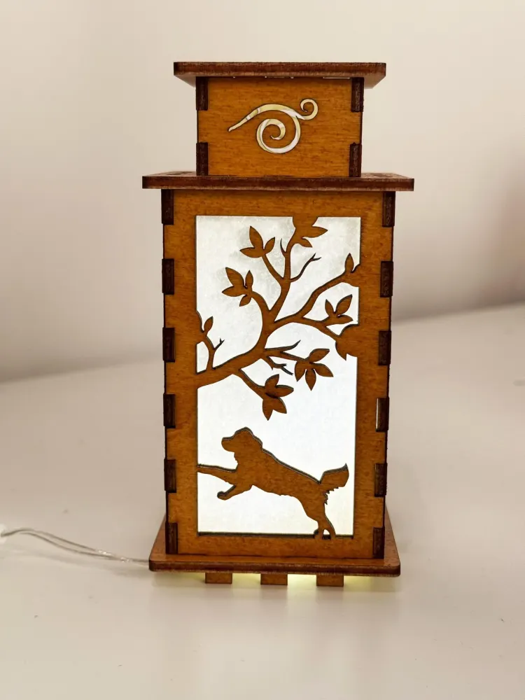 Handcrafted Wooden Golden Retriever Night Light — handmade wooden night lamp in natural timber