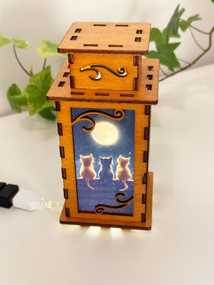 Cats On A Roof Moon Night Lamp-Small Cute Kitten Wooden Lamp