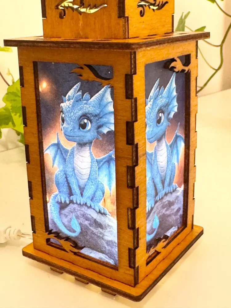 Cute Blue Dragon Fantasy Magic Night Lamp Lantern | Artisan Wooden Night Lamp | Artiviesta London