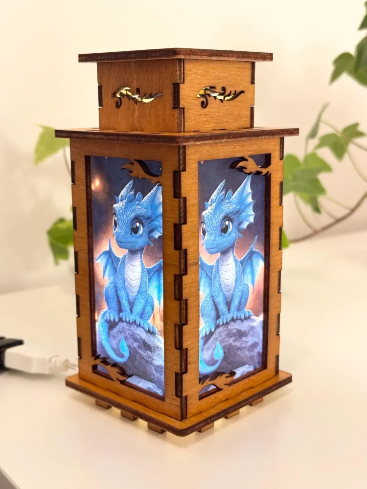 Cute Blue Dragon Fantasy Magic Night Lamp Lantern | Artisan Wooden Night Lamp | Artiviesta London