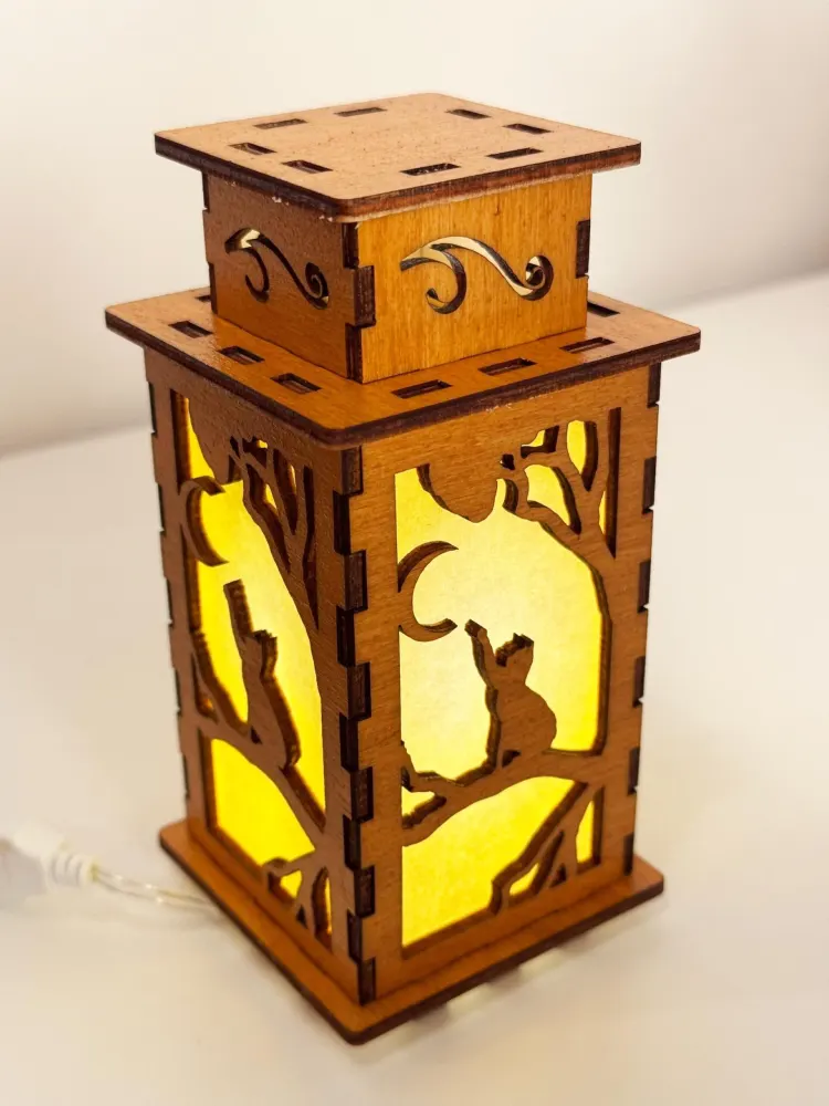 Cat On The Tree Moonlight Night Lamp Lantern-Small Kitten Glowing Wooden Lamp