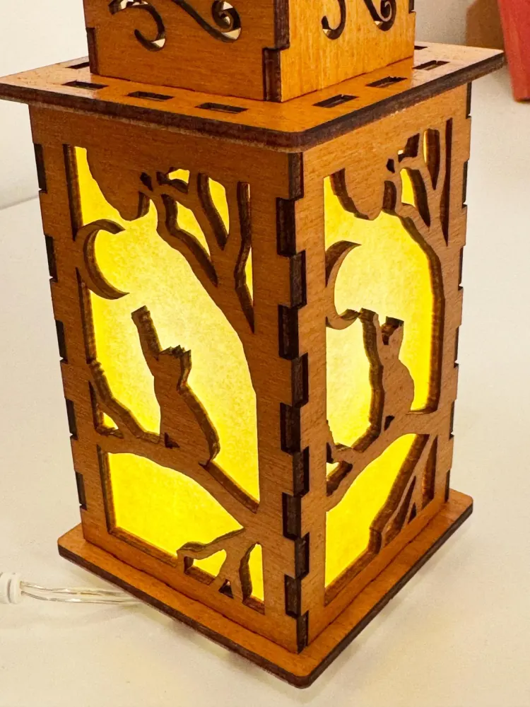Cat On The Tree Moonlight Night Lamp Lantern-Small Kitten Glowing Wooden Lamp