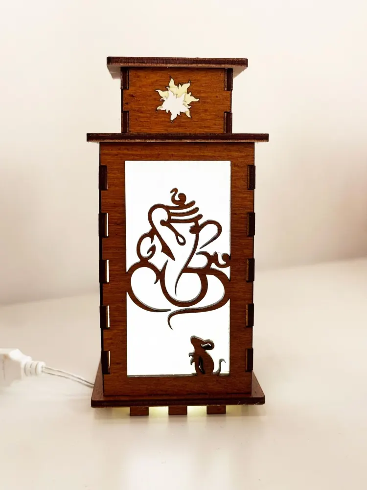 Lord Ganesha Mouse Art Night Lamp Lantern — handmade wooden night lamp
