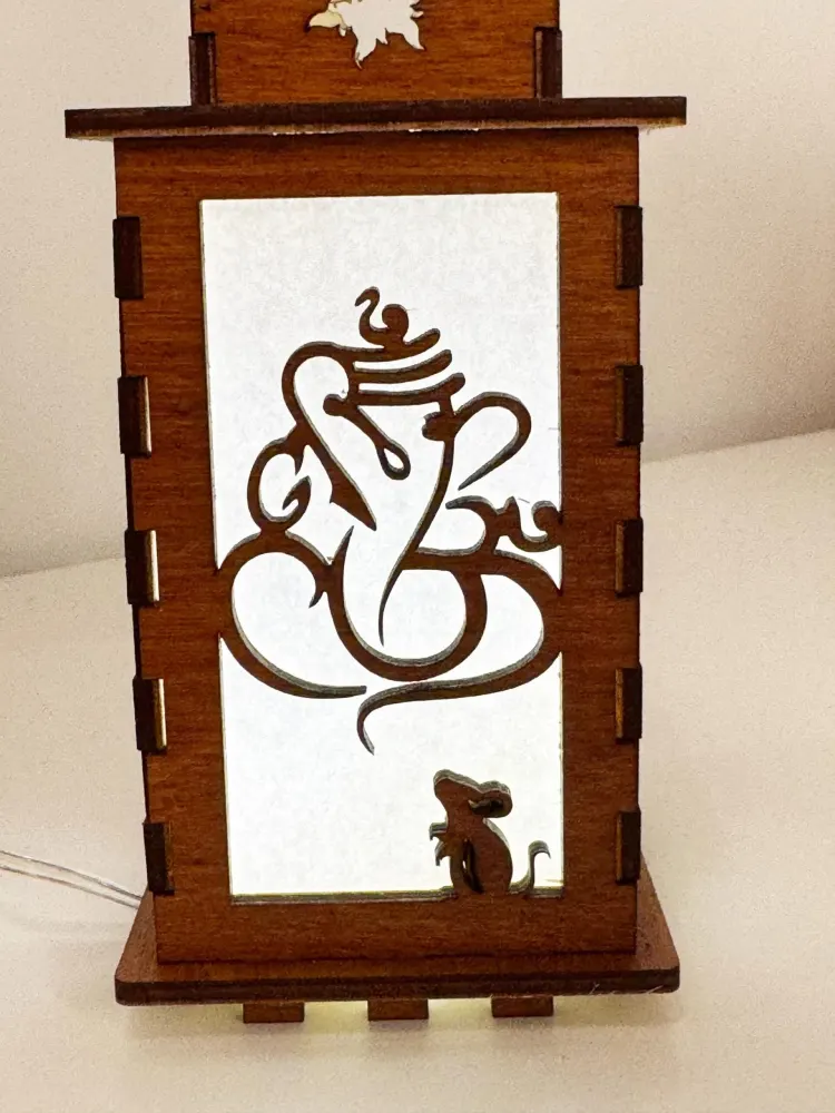 Lord Ganesha Mouse Art Night Lamp Lantern | Artisan Wooden Night Lamp | Artiviesta London