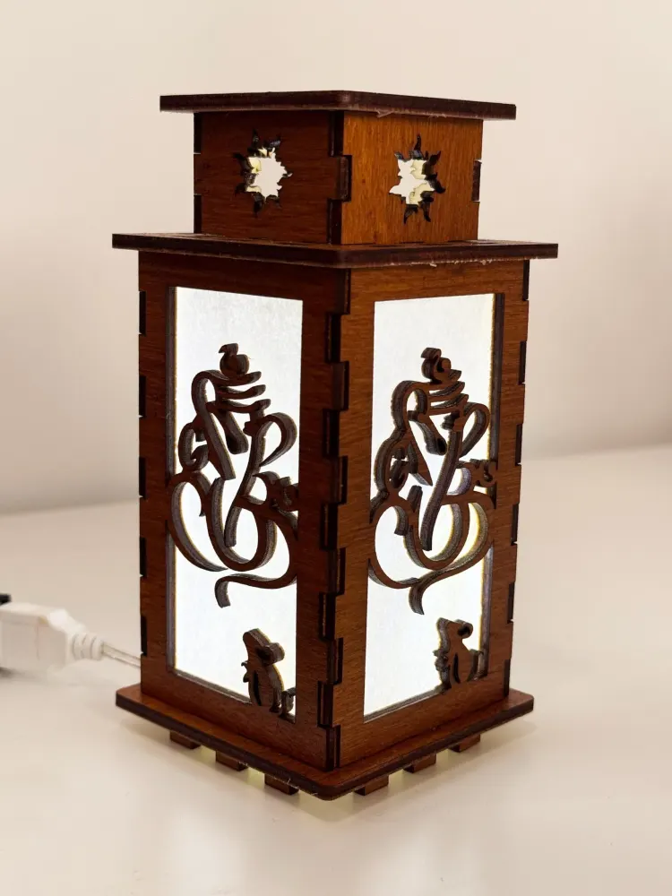 Lord Ganesha Mouse Art Night Lamp Lantern | Artisan Wooden Night Lamp | Artiviesta London