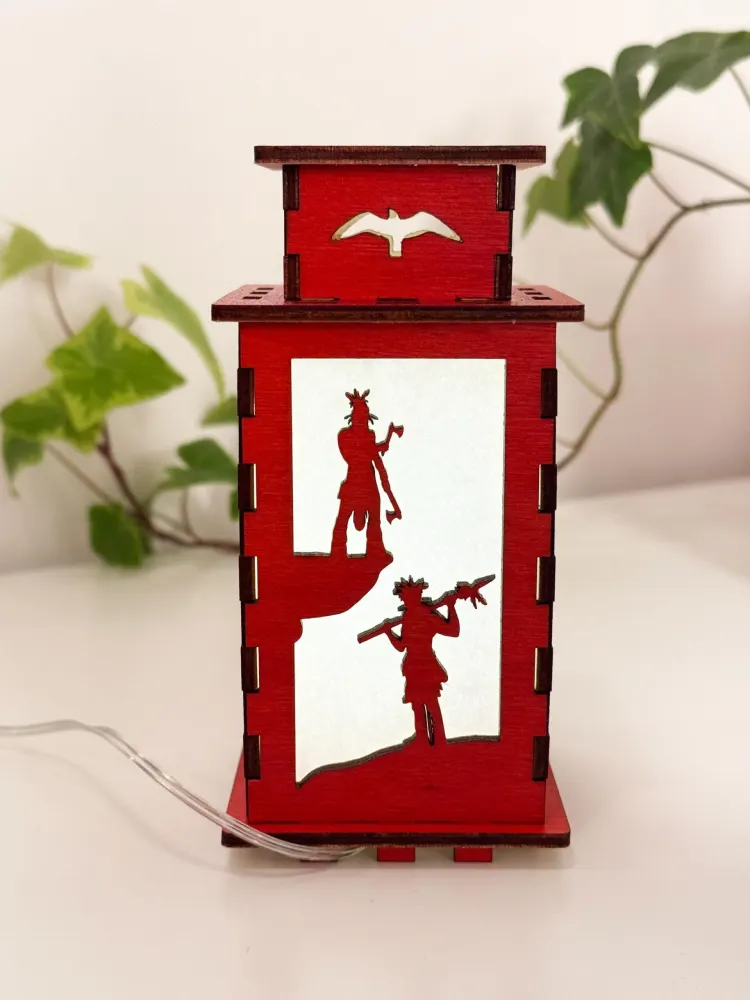 Native American Indians Warrior Glowing Night Lamp Lantern | Artisan Wooden Night Lamp | Artiviesta London