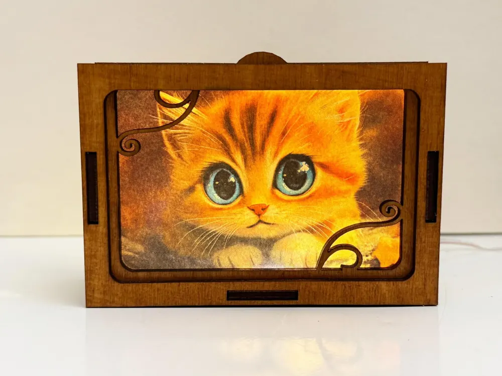 Cute Cat Orange Kitty Night Lamp Lantern-Tabby Cat Animal Glowing Wooden Lamp — handmade wooden night lamp in natural timber