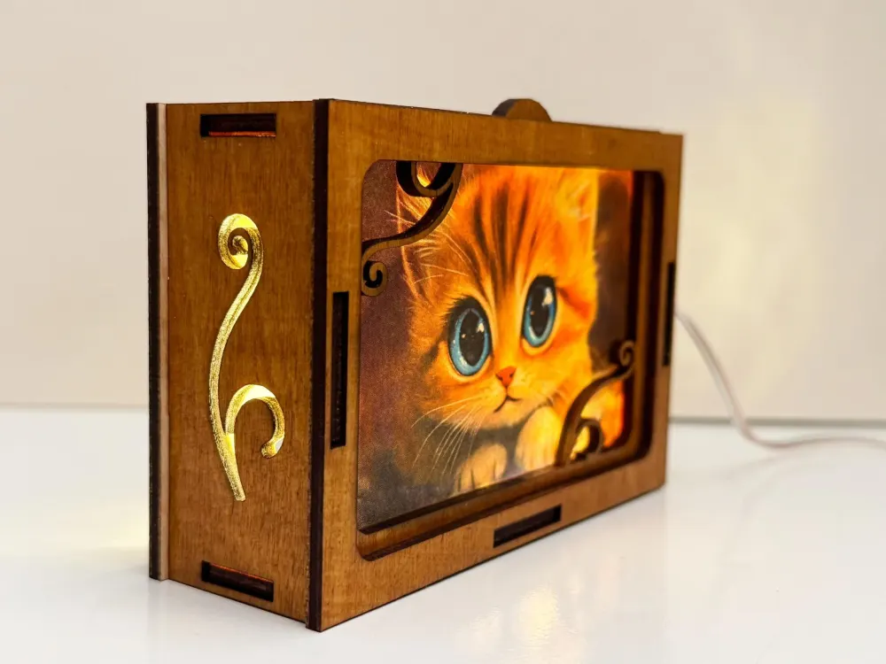 Cute Cat Orange Kitty Night Lamp Lantern-Tabby Cat Animal Glowing Wooden Lamp