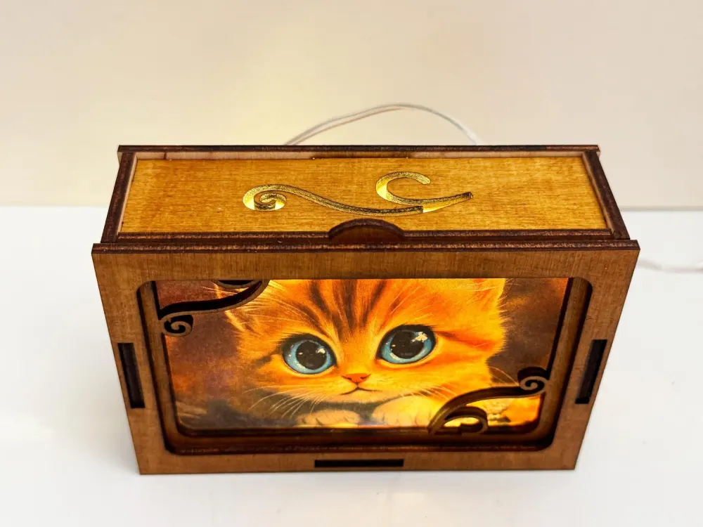 Cute Cat Orange Kitty Night Lamp Lantern-Tabby Cat Animal Glowing Wooden Lamp
